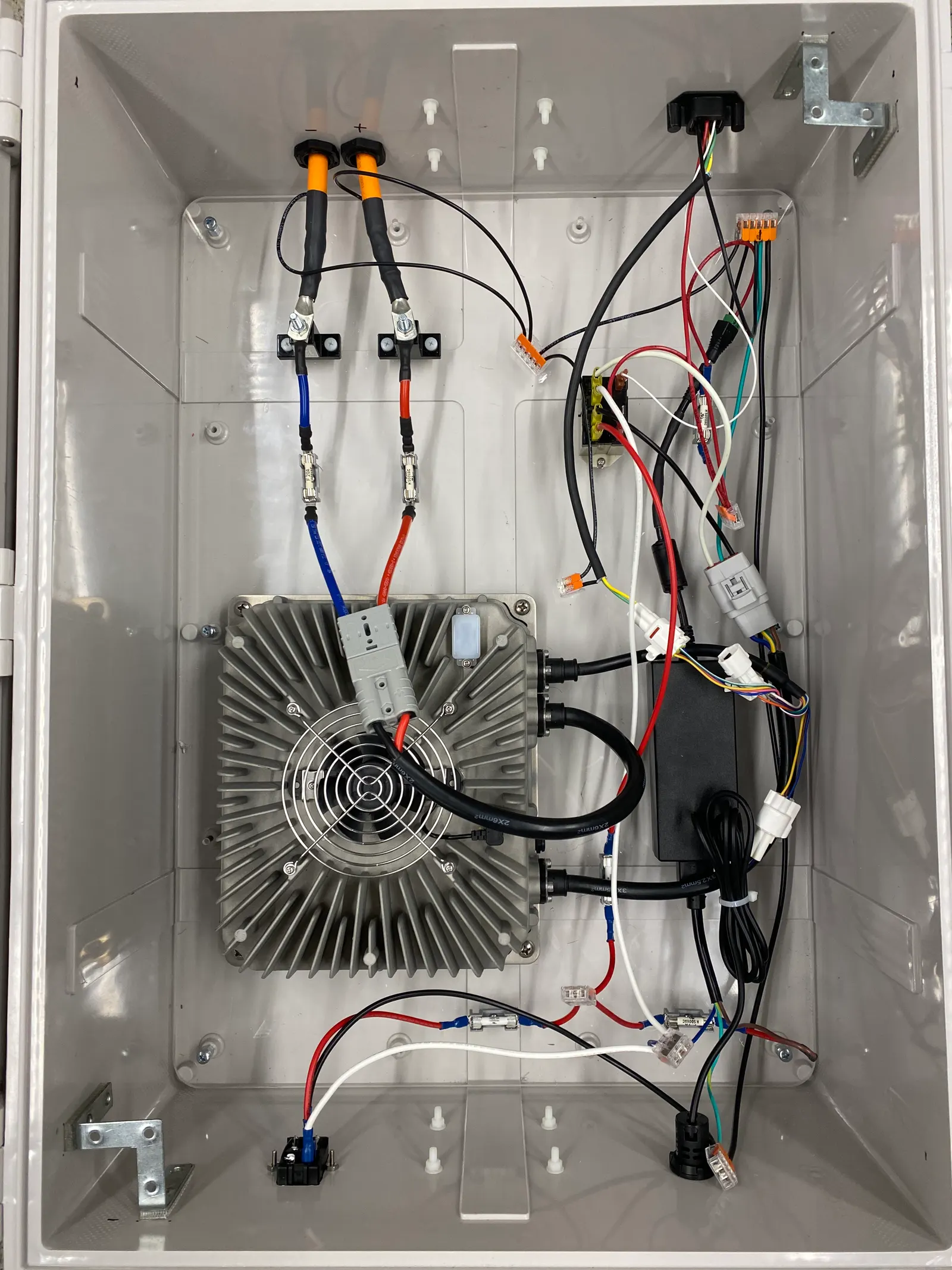 EV charger interior wiring and power electronics